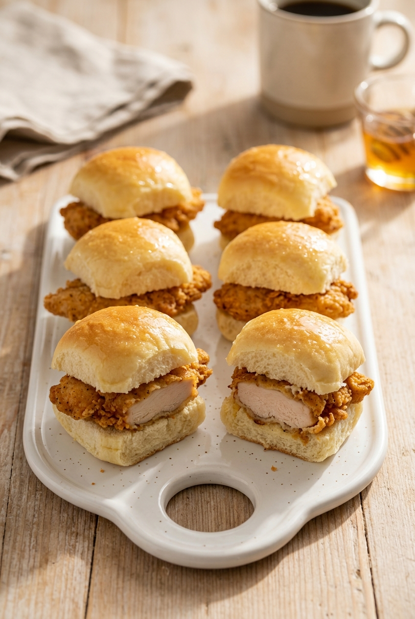 Copycat Chick-fil-A chicken minis with crispy chicken and honey butter