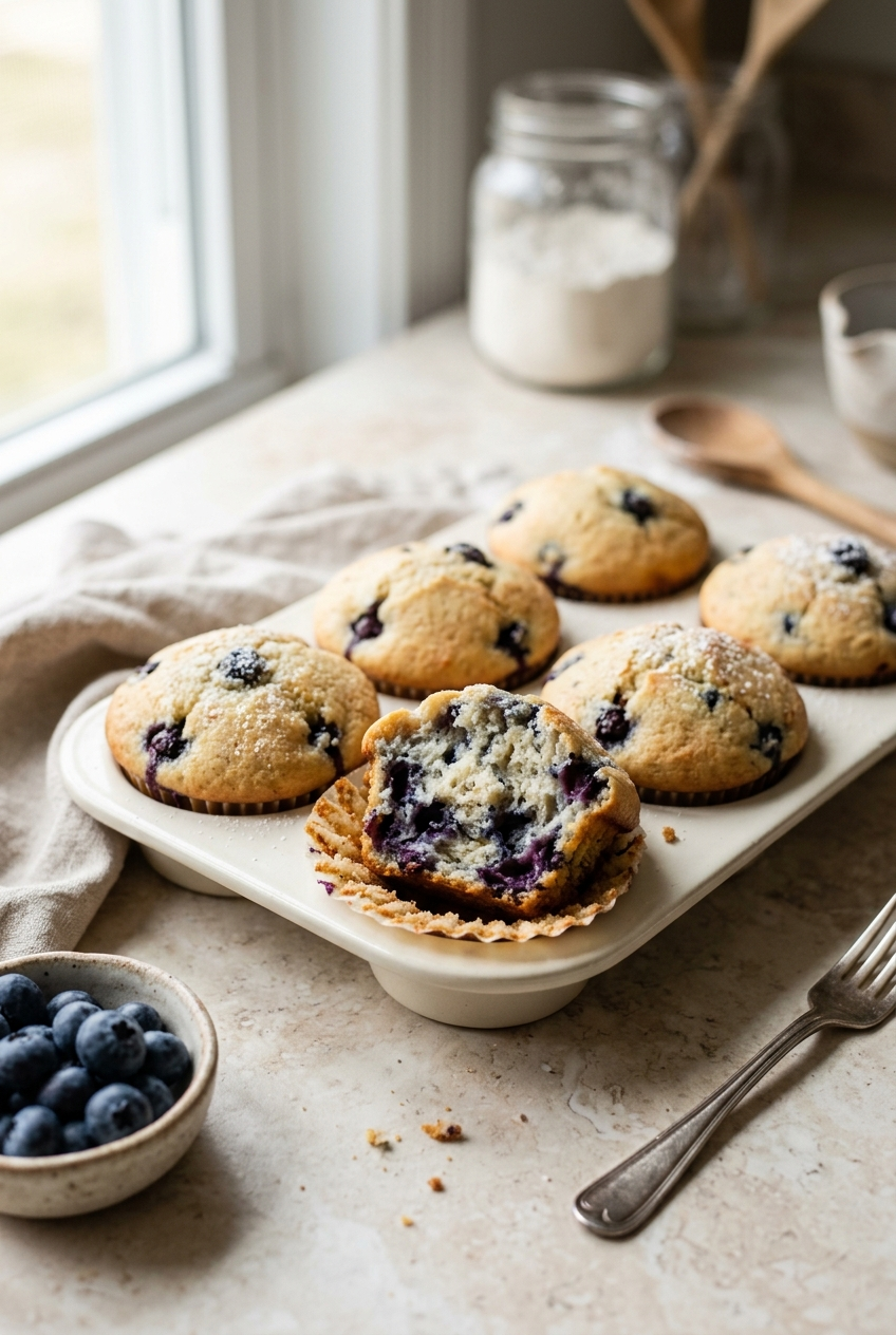 Easy Cake Mix Blueberry Muffins with fresh blueberries
